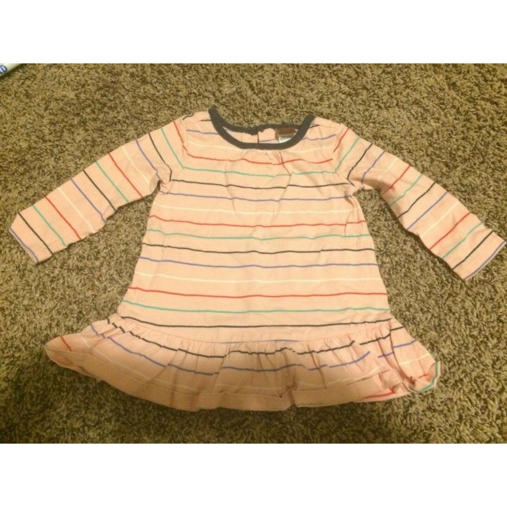 Tea Collection Pink Striped Long Sleeve Ruffled Cotton Dress 6-12 Months
